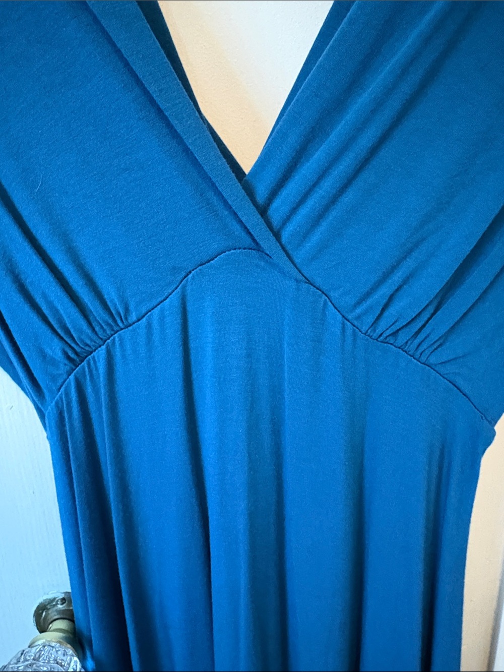 Deep Teal V-Neck Maxi Dress - Classic Draped Silhouette - Picture 3 of 4